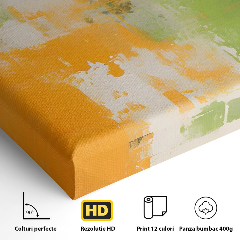 Leinwand Premium Canvas Wandkunst LuxCanva® C1201, Abstrakte Orange und Grüne Farbe , Farben, Dekorativ, Wohnzimmer, Lebendige Farben