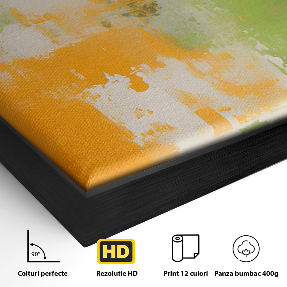 Leinwand Premium Canvas Wandkunst LuxCanva® C1201, Abstrakte Orange und Grüne Farbe , Farben, Dekorativ, Wohnzimmer, Lebendige Farben