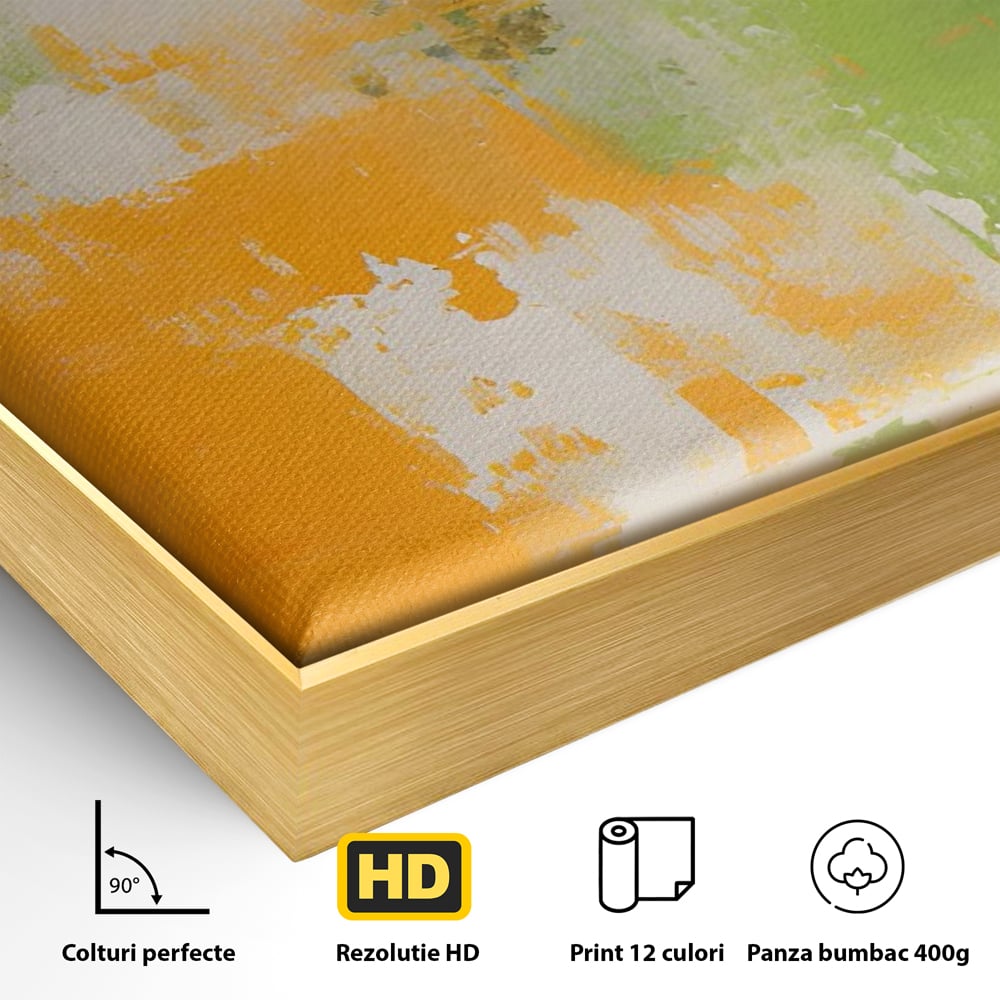 Leinwand Premium Canvas Wandkunst LuxCanva® C1201, Abstrakte Orange und Grüne Farbe , Farben, Dekorativ, Wohnzimmer, Lebendige Farben