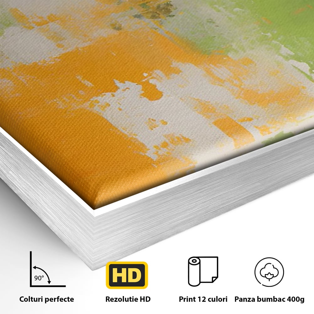 Leinwand Premium Canvas Wandkunst LuxCanva® C1201, Abstrakte Orange und Grüne Farbe , Farben, Dekorativ, Wohnzimmer, Lebendige Farben