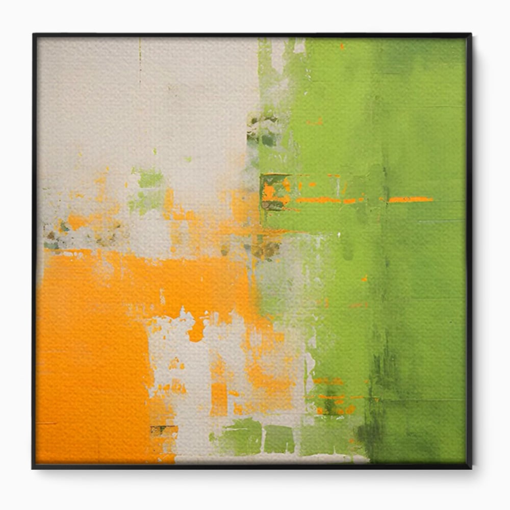 Leinwand Premium Canvas Wandkunst LuxCanva® C1201, Abstrakte Orange und Grüne Farbe , Farben, Dekorativ, Wohnzimmer, Lebendige Farben