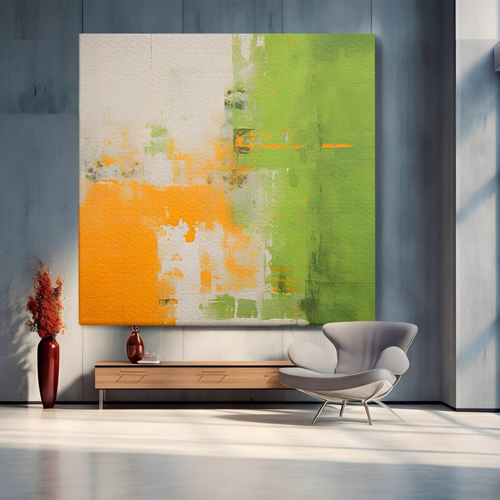 Leinwand Premium Canvas Wandkunst LuxCanva® C1201, Abstrakte Orange und Grüne Farbe , Farben, Dekorativ, Wohnzimmer, Lebendige Farben