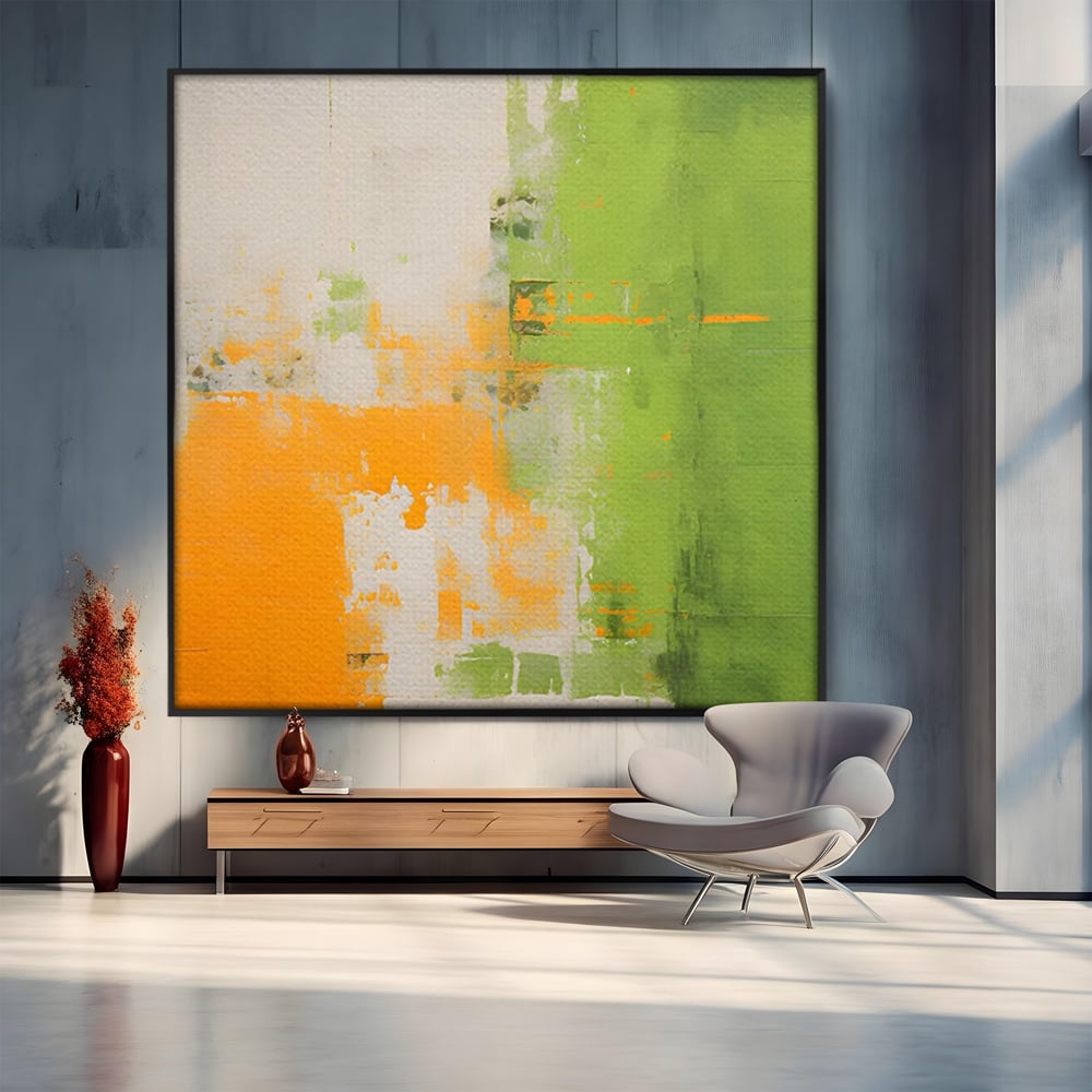 Leinwand Premium Canvas Wandkunst LuxCanva® C1201, Abstrakte Orange und Grüne Farbe , Farben, Dekorativ, Wohnzimmer, Lebendige Farben