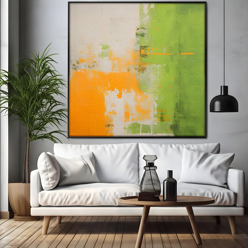 Leinwand Premium Canvas Wandkunst LuxCanva® C1201, Abstrakte Orange und Grüne Farbe , Farben, Dekorativ, Wohnzimmer, Lebendige Farben