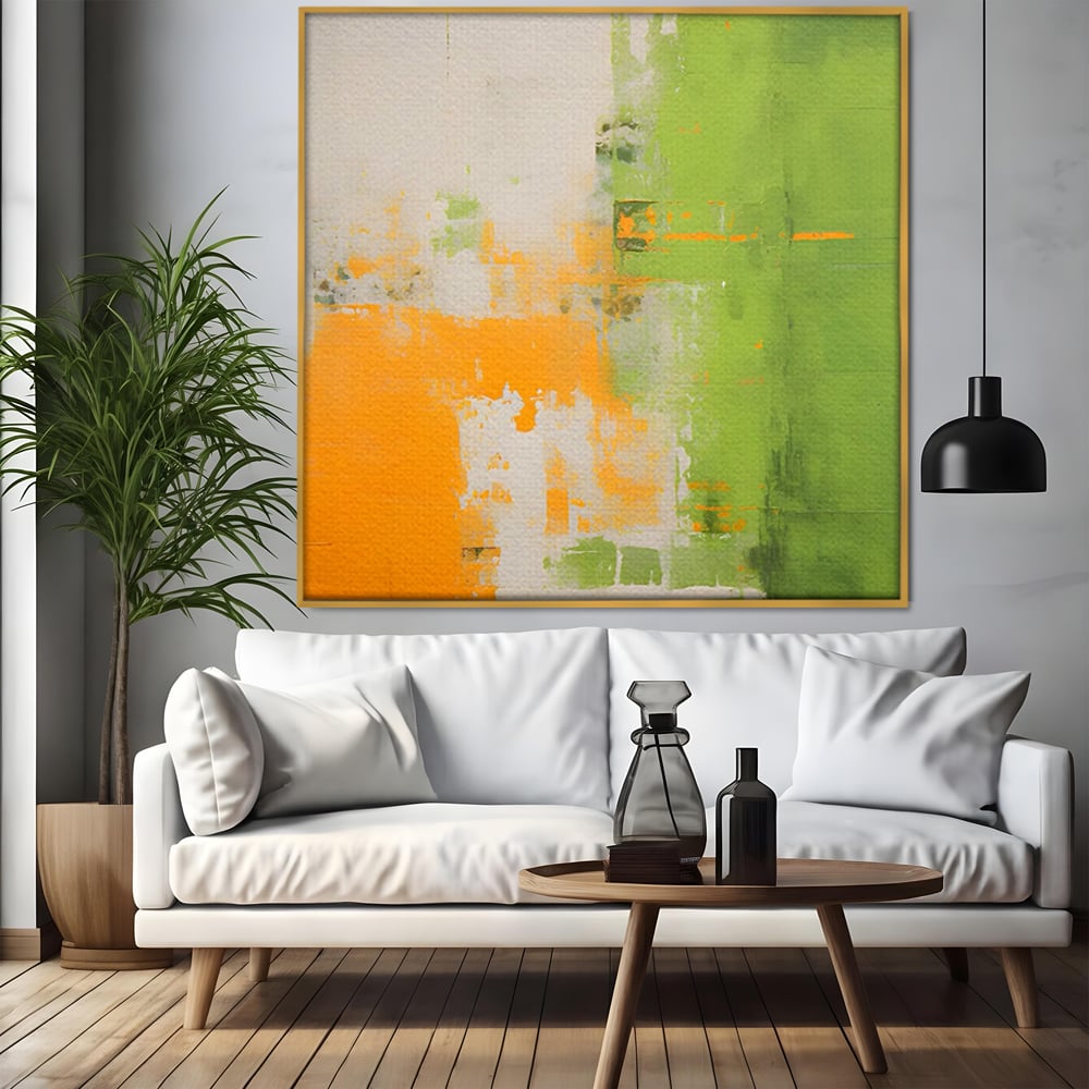 Leinwand Premium Canvas Wandkunst LuxCanva® C1201, Abstrakte Orange und Grüne Farbe , Farben, Dekorativ, Wohnzimmer, Lebendige Farben