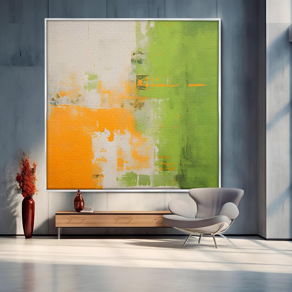 Leinwand Premium Canvas Wandkunst LuxCanva® C1201, Abstrakte Orange und Grüne Farbe , Farben, Dekorativ, Wohnzimmer, Lebendige Farben