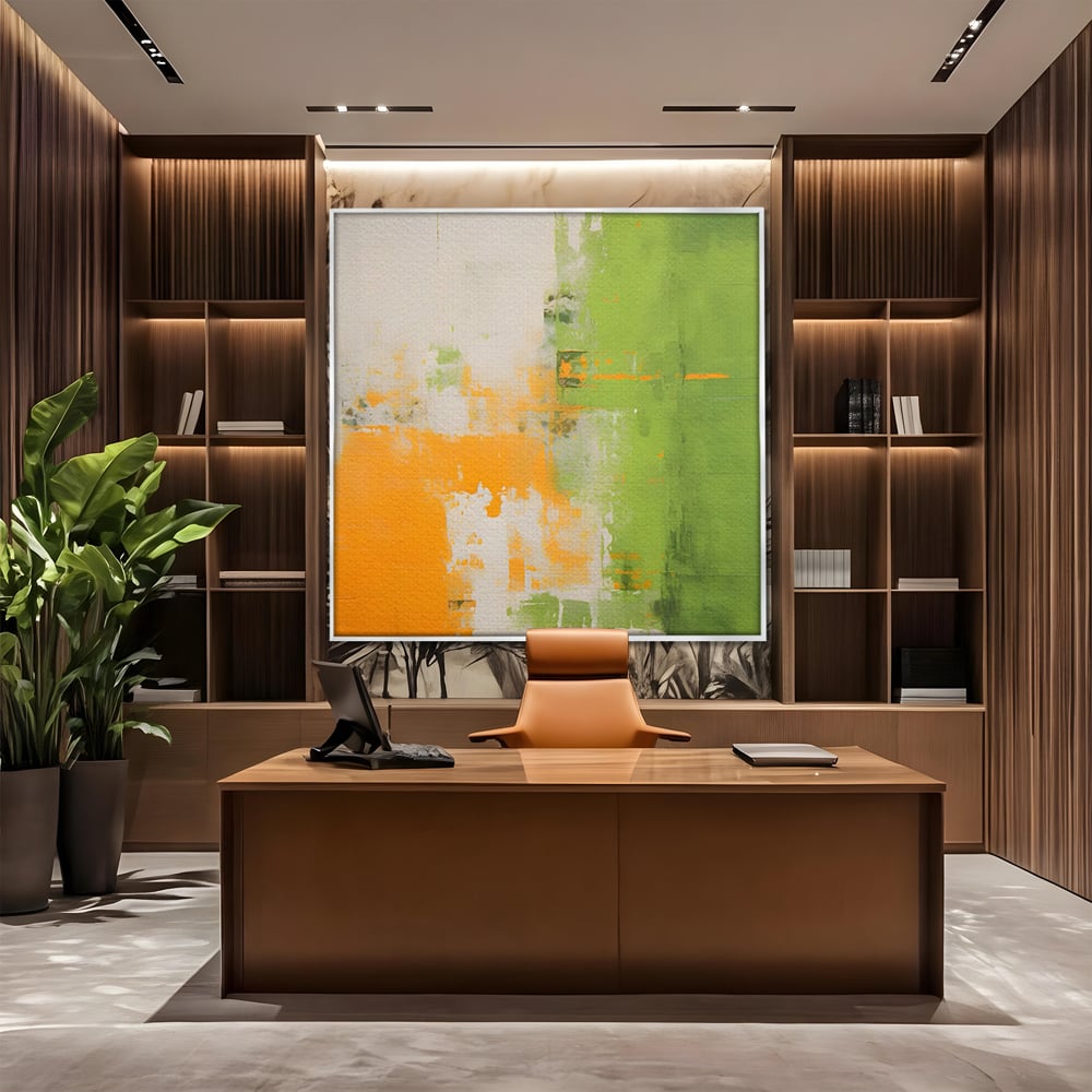 Leinwand Premium Canvas Wandkunst LuxCanva® C1201, Abstrakte Orange und Grüne Farbe , Farben, Dekorativ, Wohnzimmer, Lebendige Farben