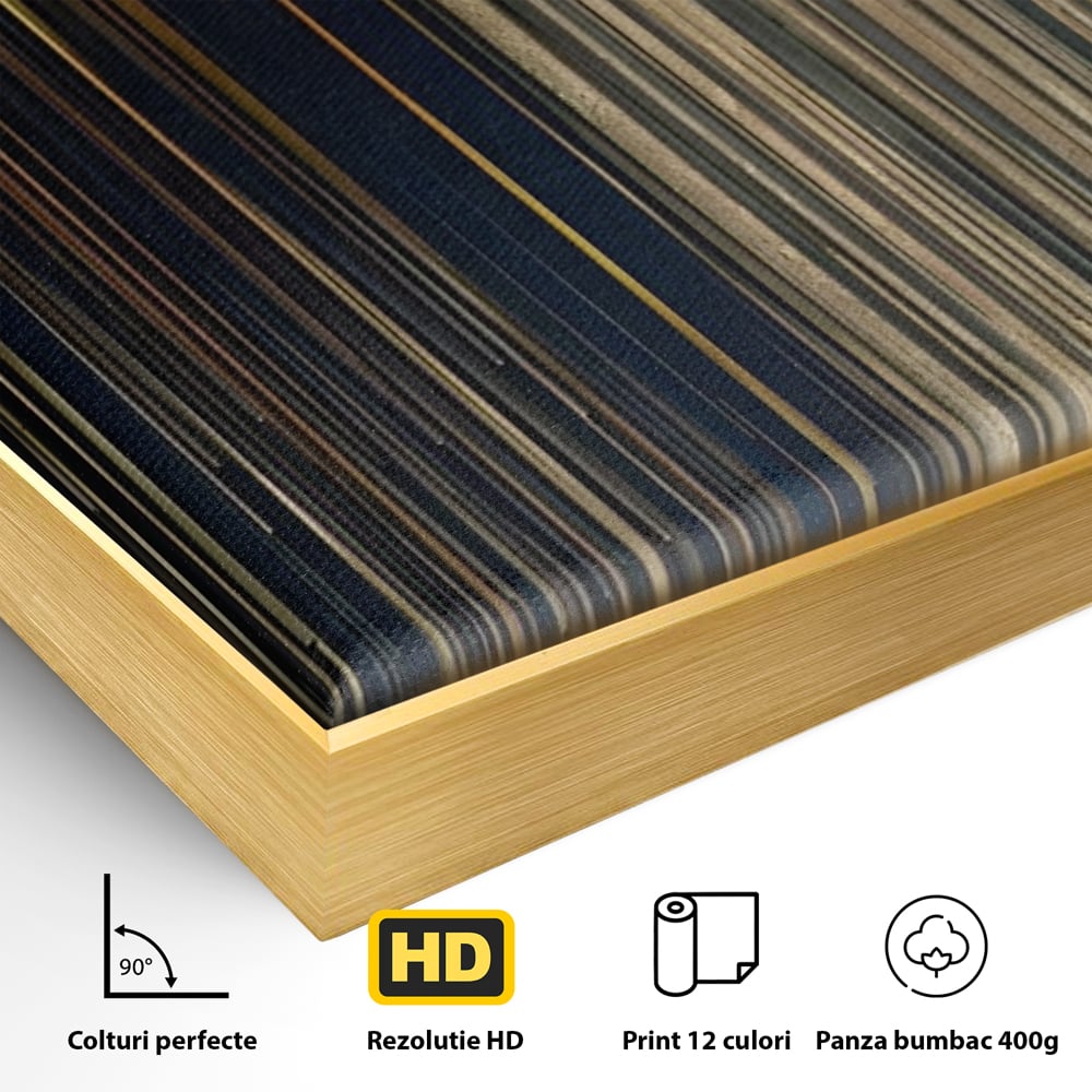 Tablou Canvas Premium LuxCanva® C1202, Gold And Black Stripes , Relaxare, Living Room, Culori Vibrante