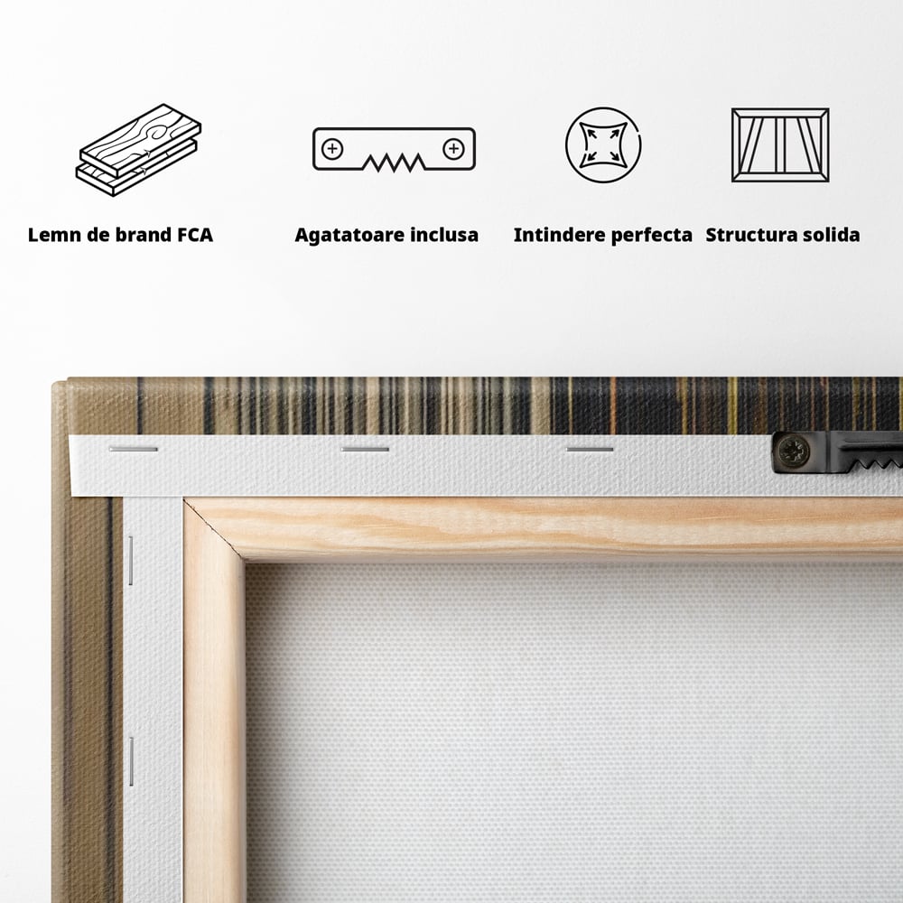 Tablou Canvas Premium LuxCanva® C1202, Gold And Black Stripes , Relaxare, Living Room, Culori Vibrante