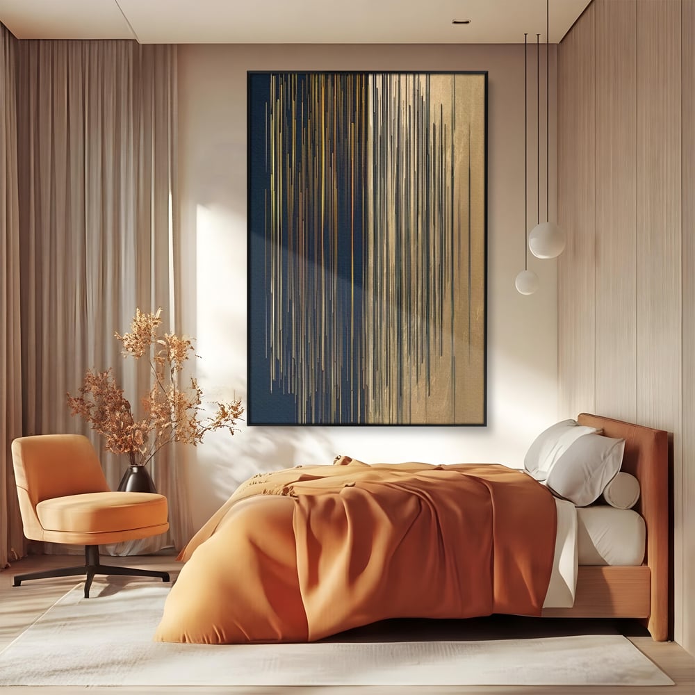 Tablou Canvas Premium LuxCanva® C1202, Gold And Black Stripes , Relaxare, Living Room, Culori Vibrante