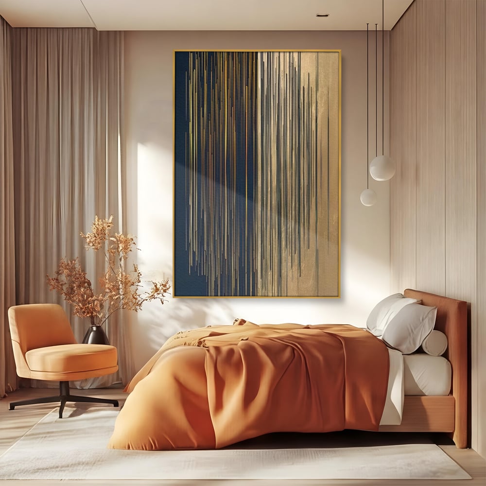Tablou Canvas Premium LuxCanva® C1202, Gold And Black Stripes , Relaxare, Living Room, Culori Vibrante