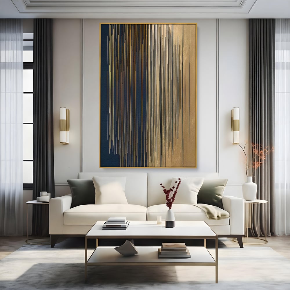 Tablou Canvas Premium LuxCanva® C1202, Gold And Black Stripes , Relaxare, Living Room, Culori Vibrante