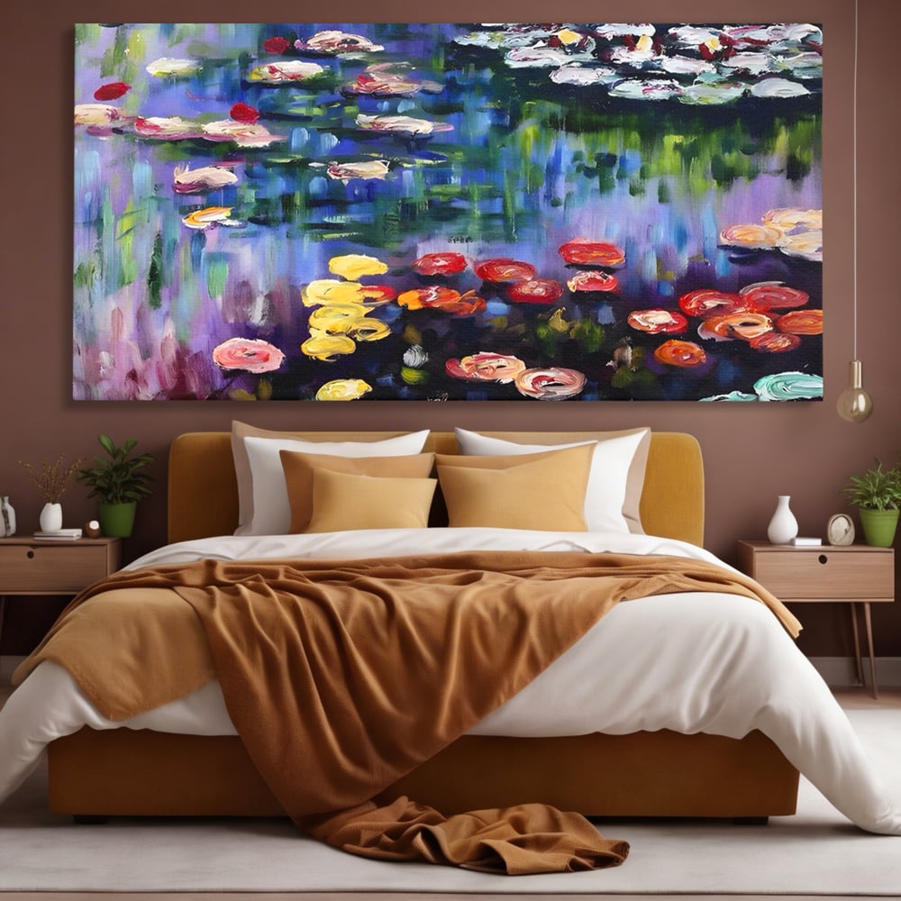 Tablou Canvas Premium LuxCanva® C1203, Maci Infloriti Pe Lac , Relaxare, Living Room, Culori Vibrante