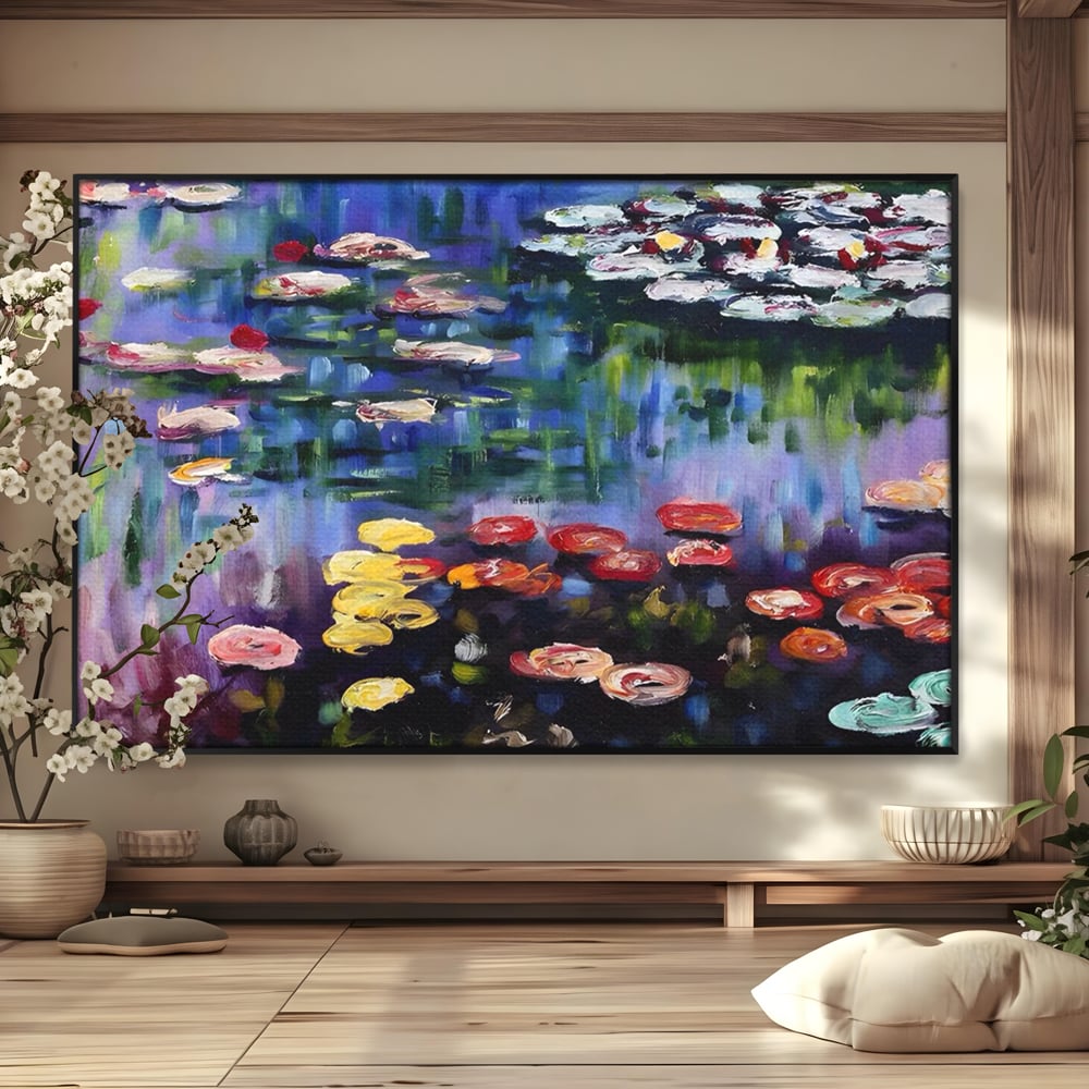 Tablou Canvas Premium LuxCanva® C1203, Maci Infloriti Pe Lac , Relaxare, Living Room, Culori Vibrante