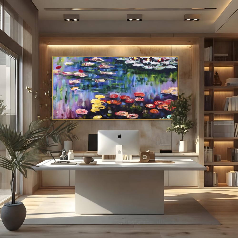 Tablou Canvas Premium LuxCanva® C1203, Maci Infloriti Pe Lac , Relaxare, Living Room, Culori Vibrante