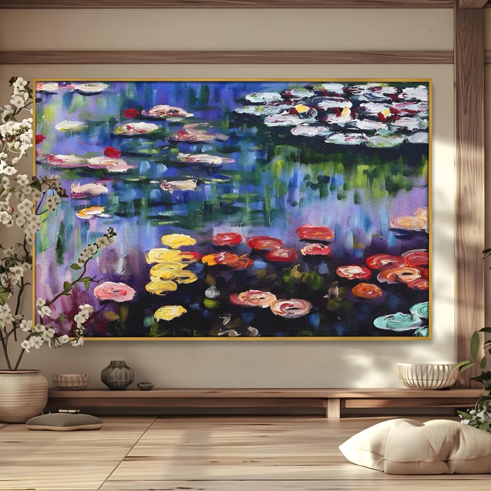 Tablou Canvas Premium LuxCanva® C1203, Maci Infloriti Pe Lac , Relaxare, Living Room, Culori Vibrante
