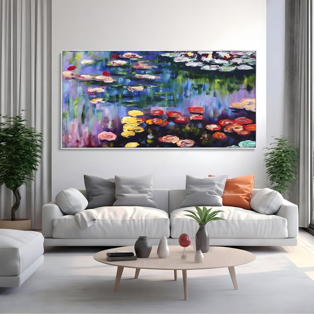 Tablou Canvas Premium LuxCanva® C1203, Maci Infloriti Pe Lac , Relaxare, Living Room, Culori Vibrante
