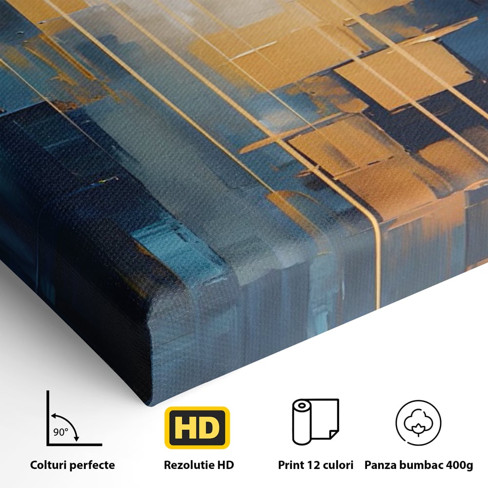 Tablou Canvas Premium LuxCanva® C1207, Gold And Blue Paint , Relaxare, Living Room, Culori Vibrante