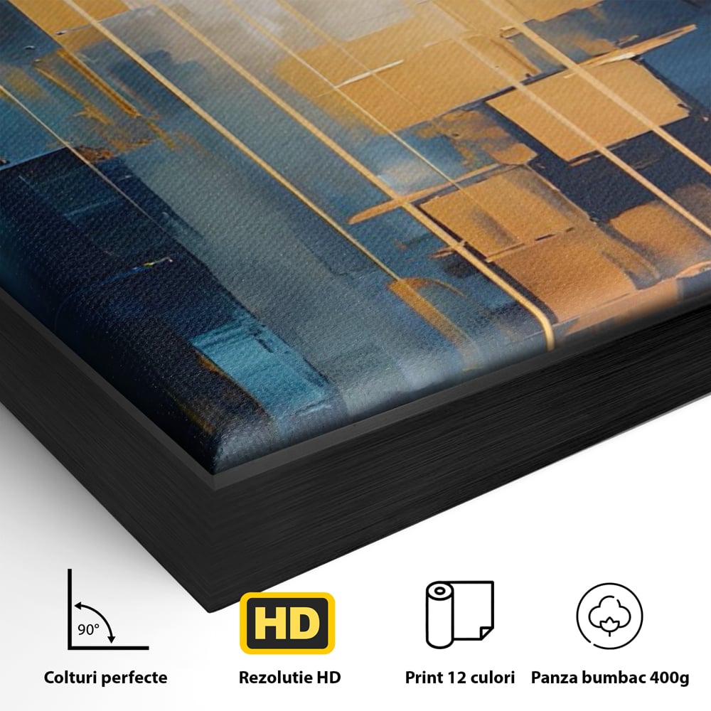 Tablou Canvas Premium LuxCanva® C1207, Gold And Blue Paint , Relaxare, Living Room, Culori Vibrante