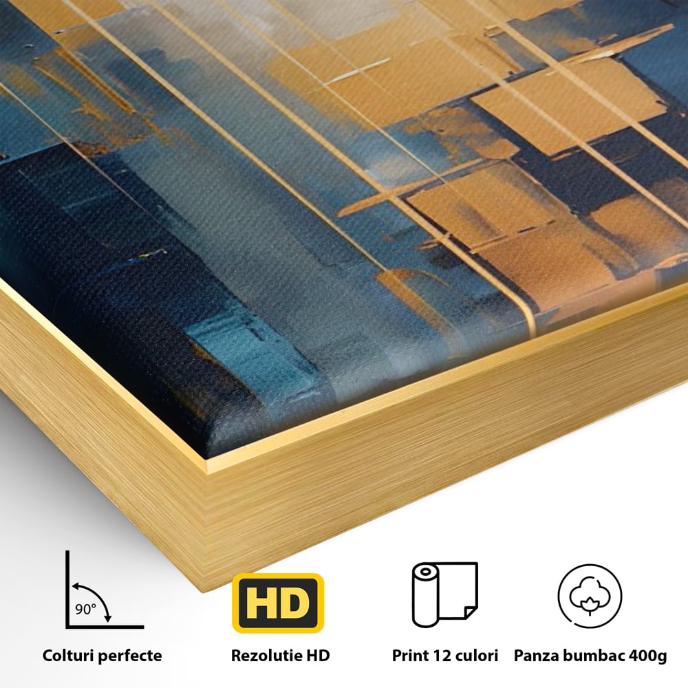 Tablou Canvas Premium LuxCanva® C1207, Gold And Blue Paint , Relaxare, Living Room, Culori Vibrante