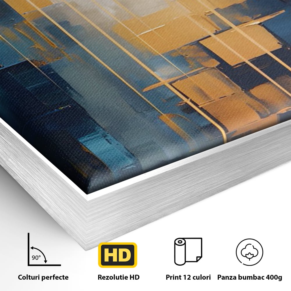 Tablou Canvas Premium LuxCanva® C1207, Gold And Blue Paint , Relaxare, Living Room, Culori Vibrante