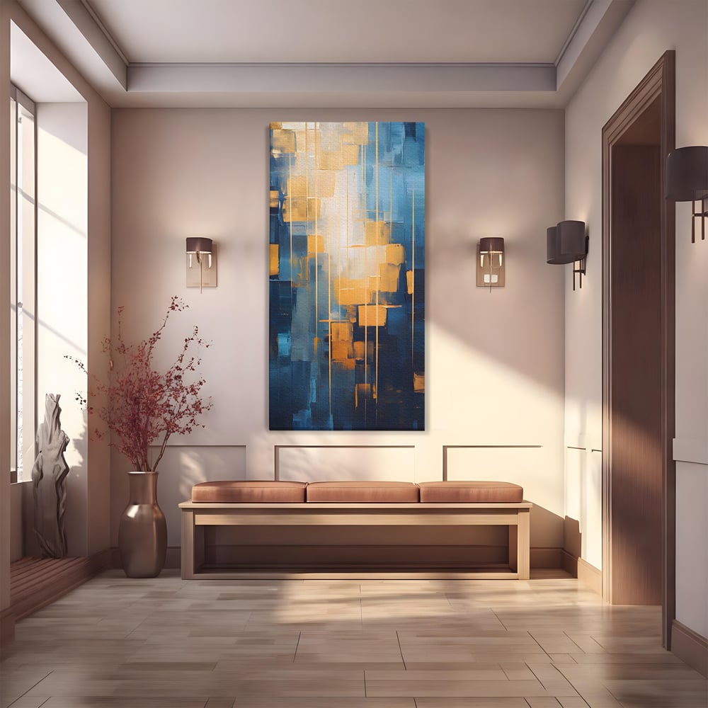 Tablou Canvas Premium LuxCanva® C1207, Gold And Blue Paint , Relaxare, Living Room, Culori Vibrante