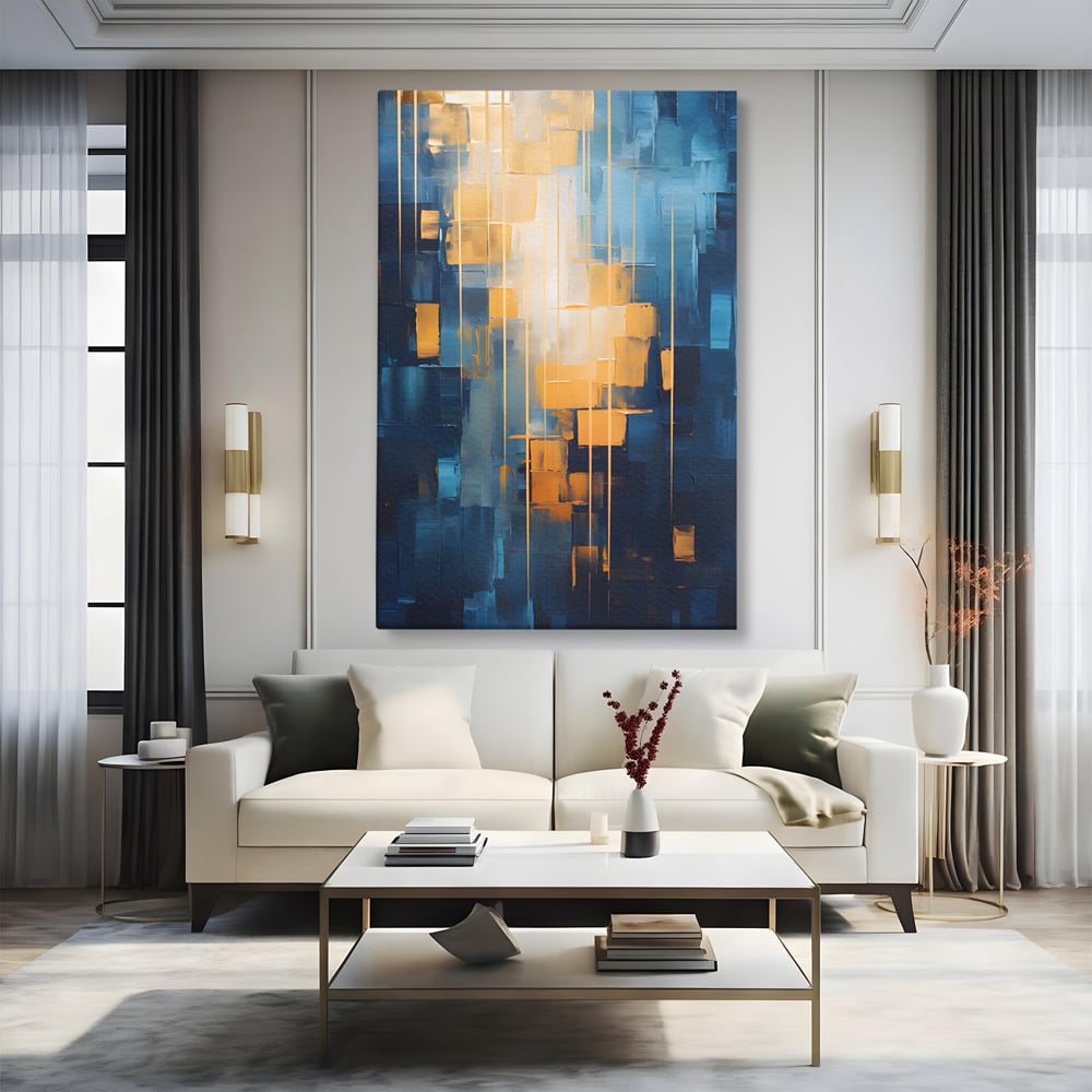 Tablou Canvas Premium LuxCanva® C1207, Gold And Blue Paint , Relaxare, Living Room, Culori Vibrante