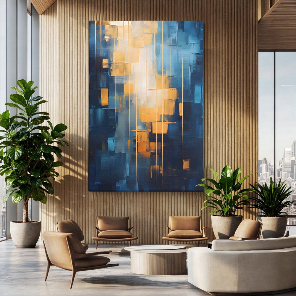 Tablou Canvas Premium LuxCanva® C1207, Gold And Blue Paint , Relaxare, Living Room, Culori Vibrante