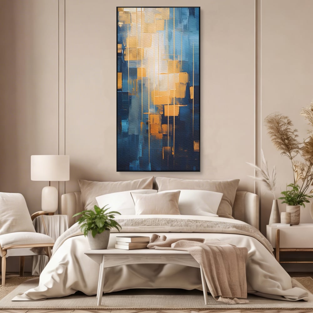 Tablou Canvas Premium LuxCanva® C1207, Gold And Blue Paint , Relaxare, Living Room, Culori Vibrante