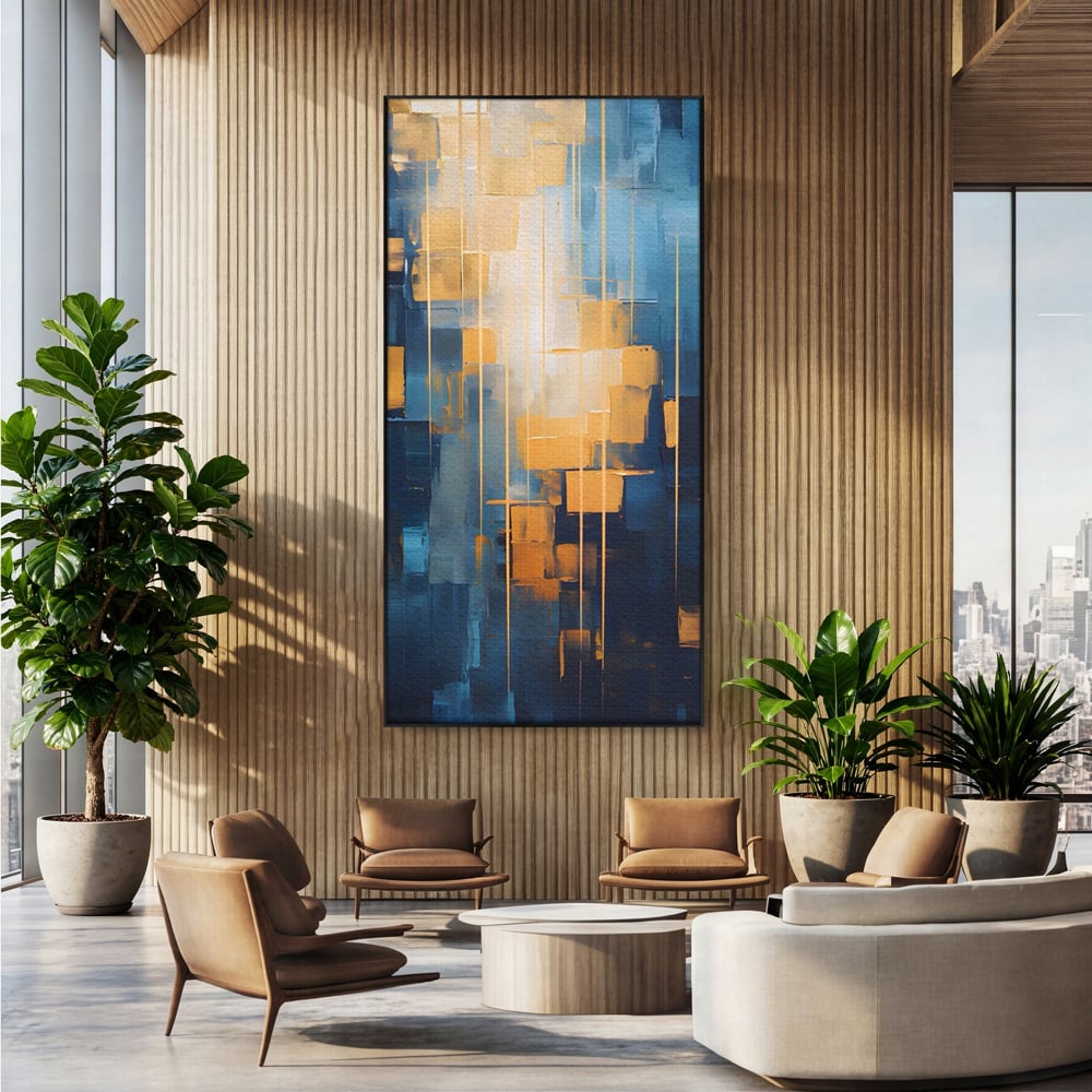 Tablou Canvas Premium LuxCanva® C1207, Gold And Blue Paint , Relaxare, Living Room, Culori Vibrante