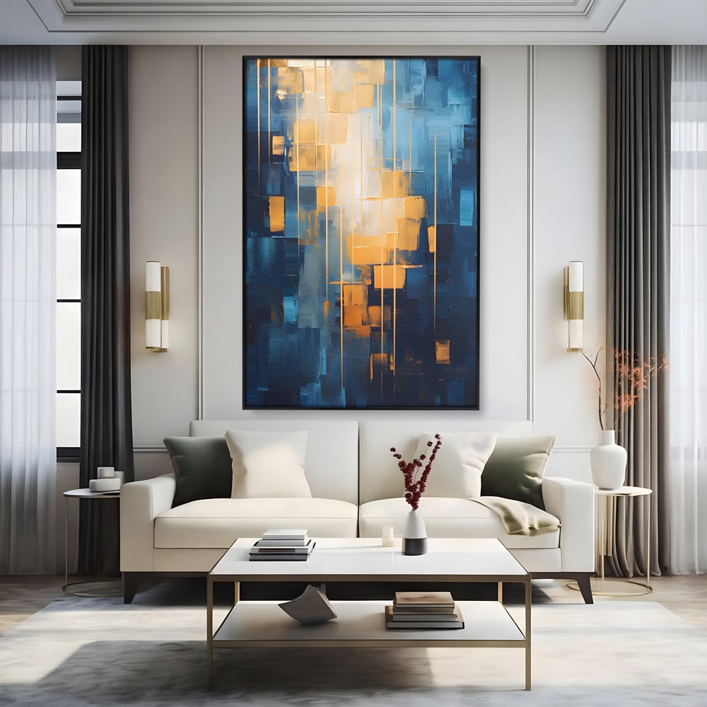 Tablou Canvas Premium LuxCanva® C1207, Gold And Blue Paint , Relaxare, Living Room, Culori Vibrante