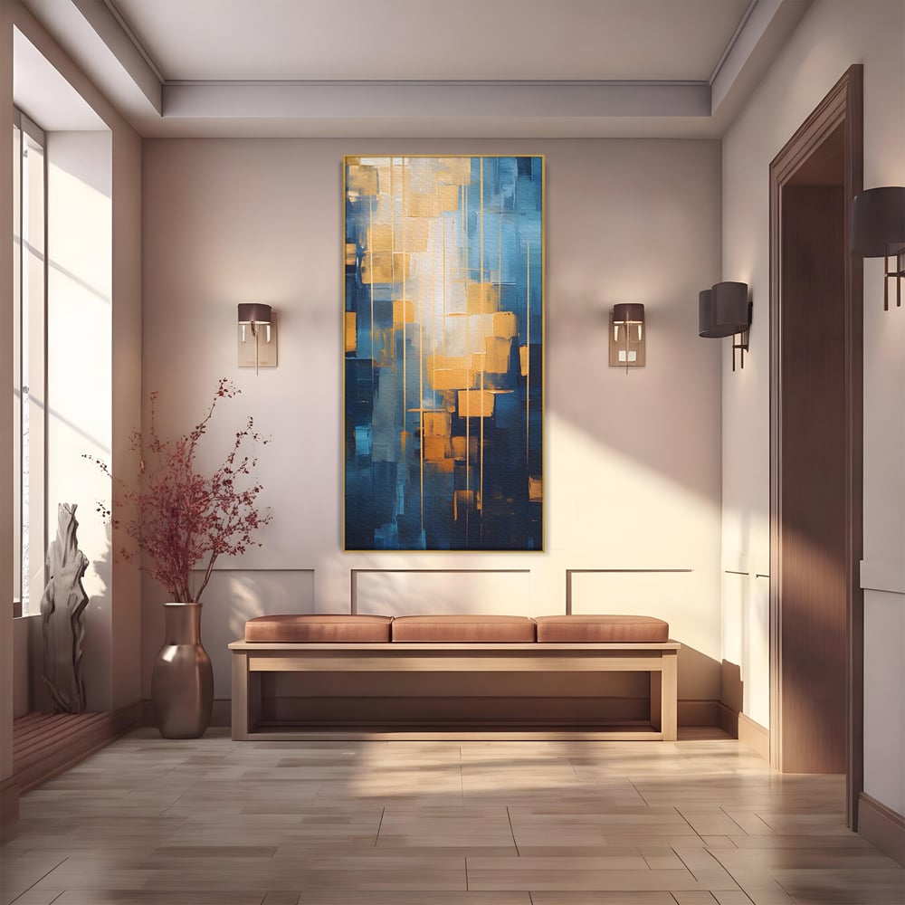 Tablou Canvas Premium LuxCanva® C1207, Gold And Blue Paint , Relaxare, Living Room, Culori Vibrante