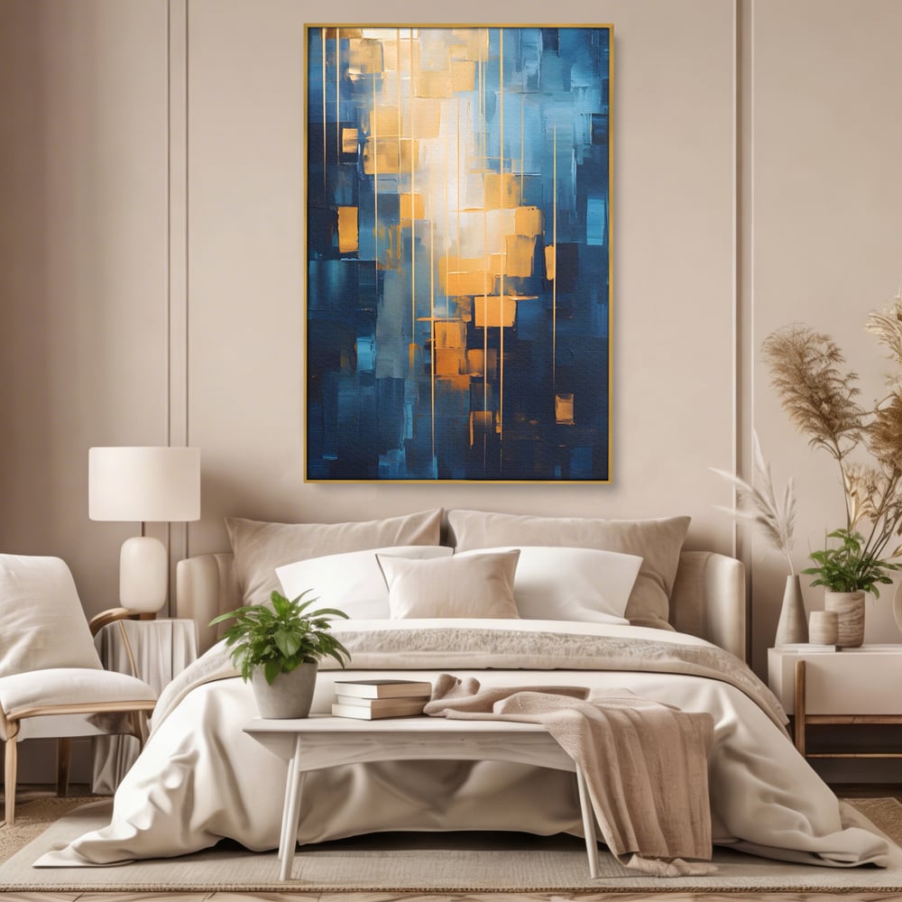Tablou Canvas Premium LuxCanva® C1207, Gold And Blue Paint , Relaxare, Living Room, Culori Vibrante