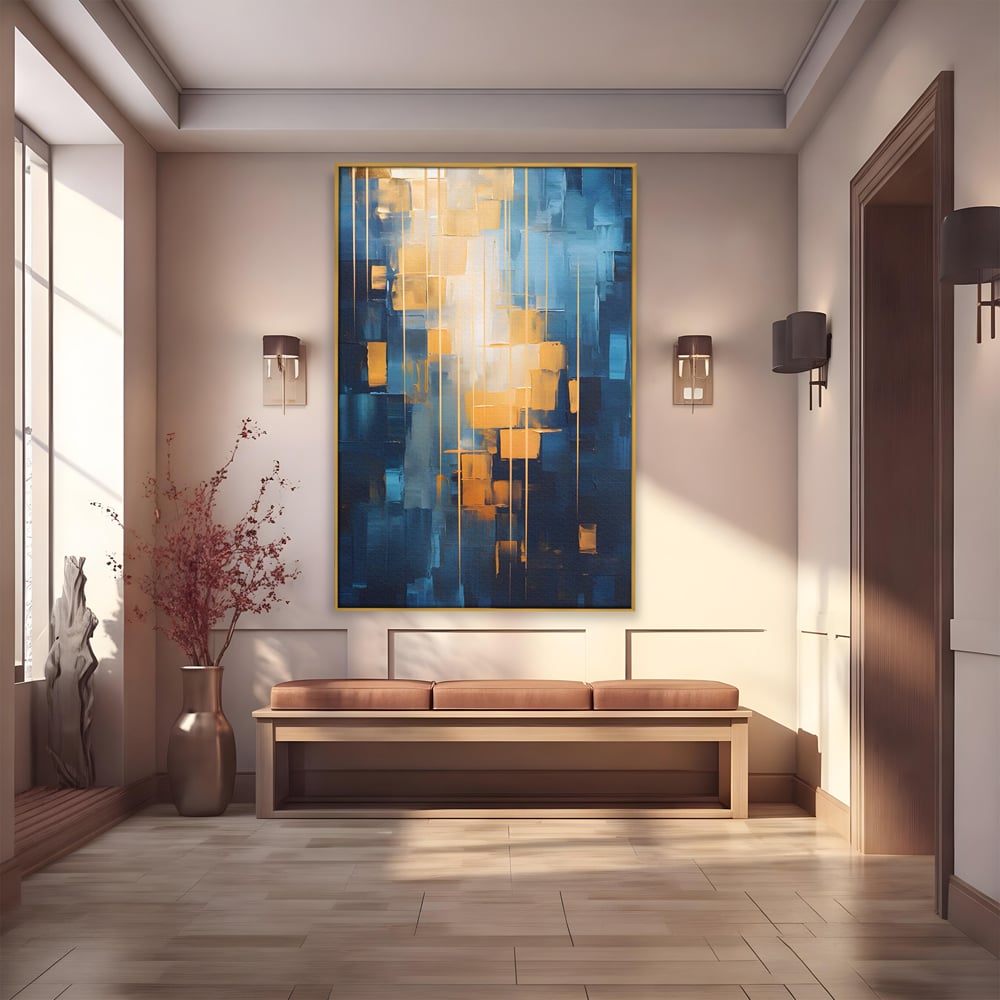 Tablou Canvas Premium LuxCanva® C1207, Gold And Blue Paint , Relaxare, Living Room, Culori Vibrante
