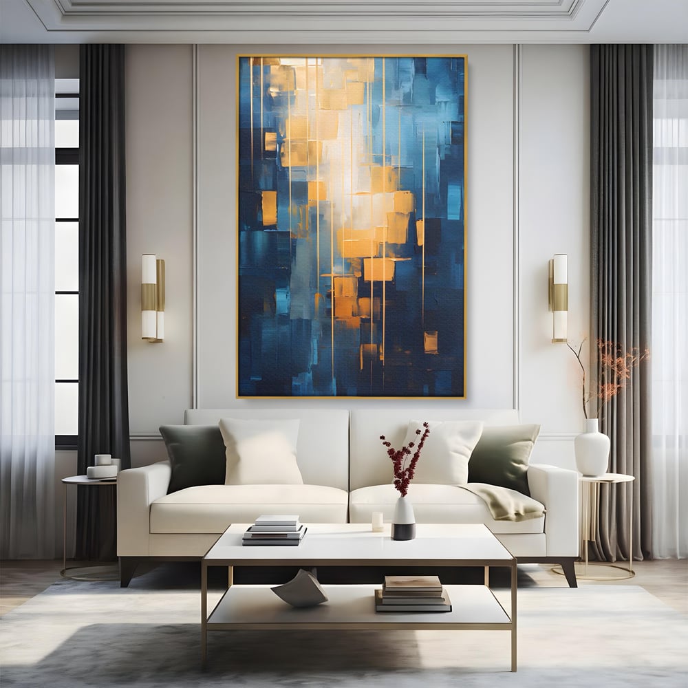 Tablou Canvas Premium LuxCanva® C1207, Gold And Blue Paint , Relaxare, Living Room, Culori Vibrante