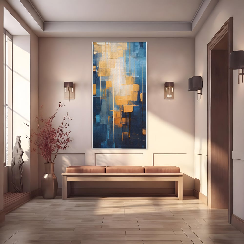Tablou Canvas Premium LuxCanva® C1207, Gold And Blue Paint , Relaxare, Living Room, Culori Vibrante