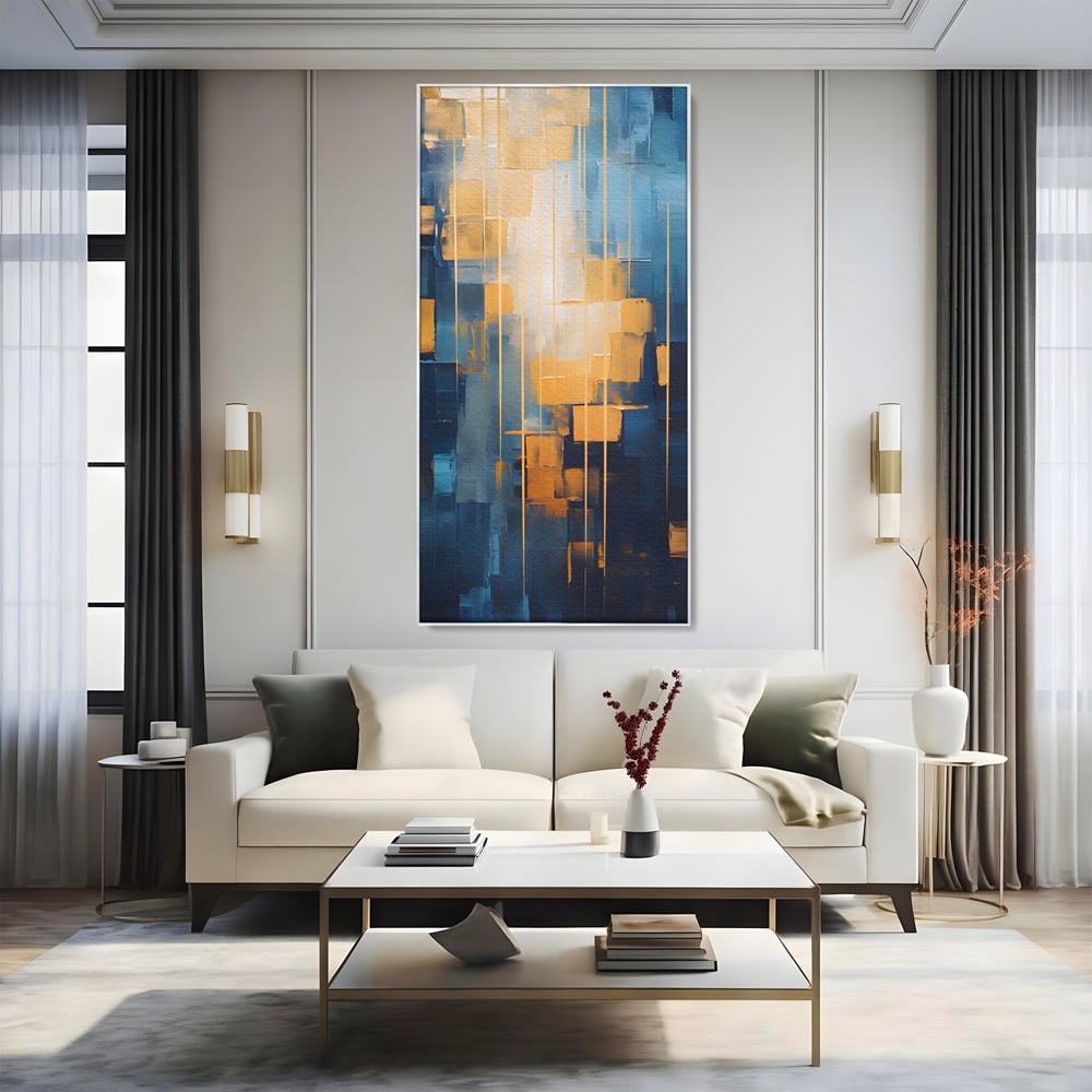 Tablou Canvas Premium LuxCanva® C1207, Gold And Blue Paint , Relaxare, Living Room, Culori Vibrante