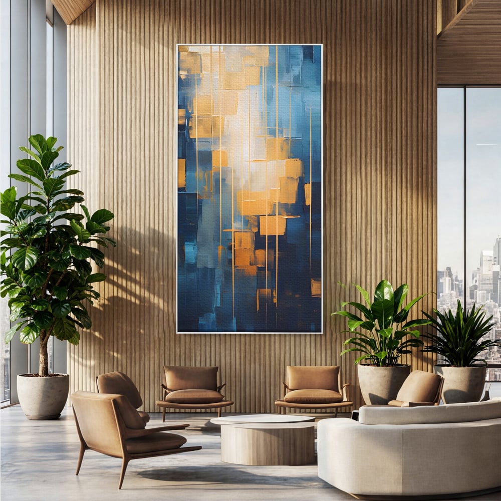 Tablou Canvas Premium LuxCanva® C1207, Gold And Blue Paint , Relaxare, Living Room, Culori Vibrante