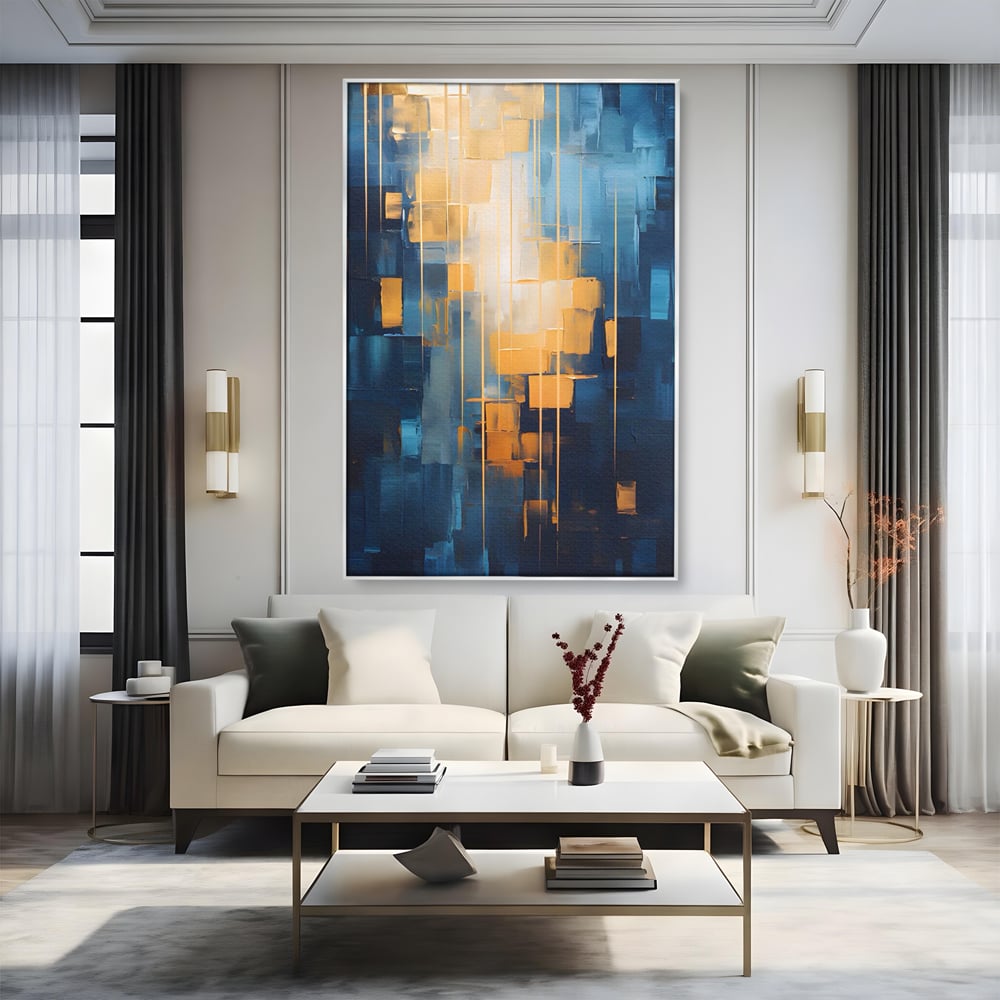 Tablou Canvas Premium LuxCanva® C1207, Gold And Blue Paint , Relaxare, Living Room, Culori Vibrante