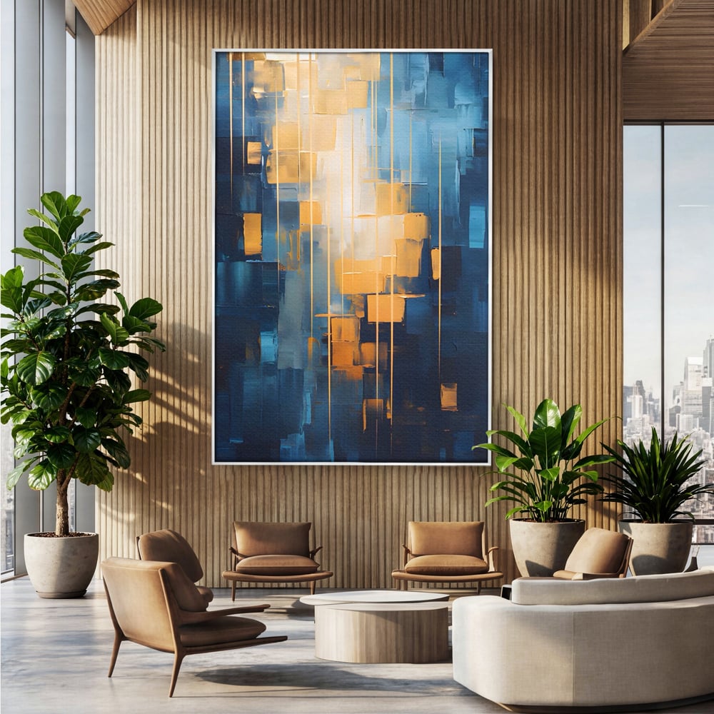 Tablou Canvas Premium LuxCanva® C1207, Gold And Blue Paint , Relaxare, Living Room, Culori Vibrante