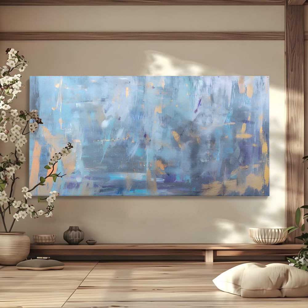 Tablou Canvas Premium LuxCanva® C1209, Blue Abstract Paint , Relaxare, Living Room, Culori Vibrante