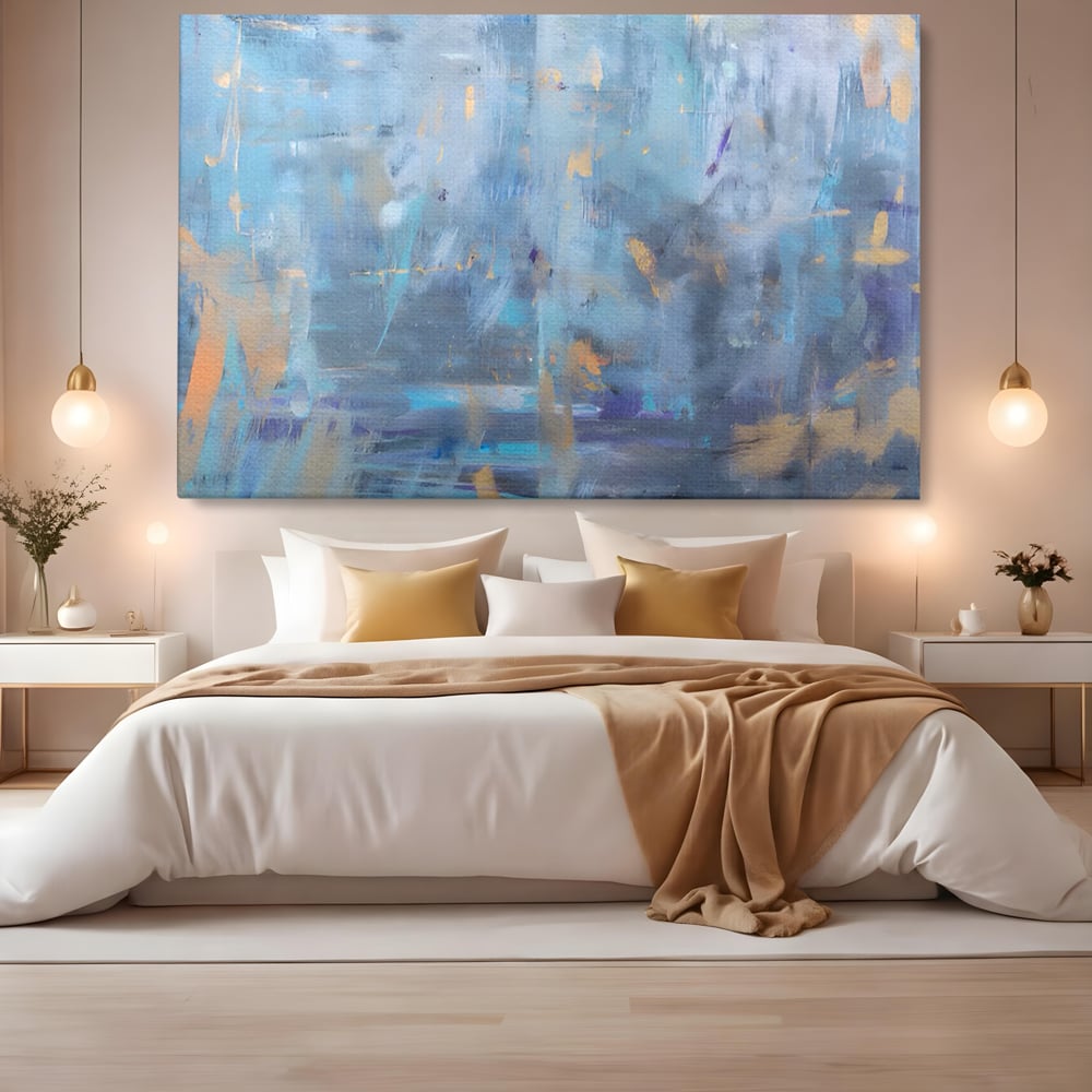 Tablou Canvas Premium LuxCanva® C1209, Blue Abstract Paint , Relaxare, Living Room, Culori Vibrante