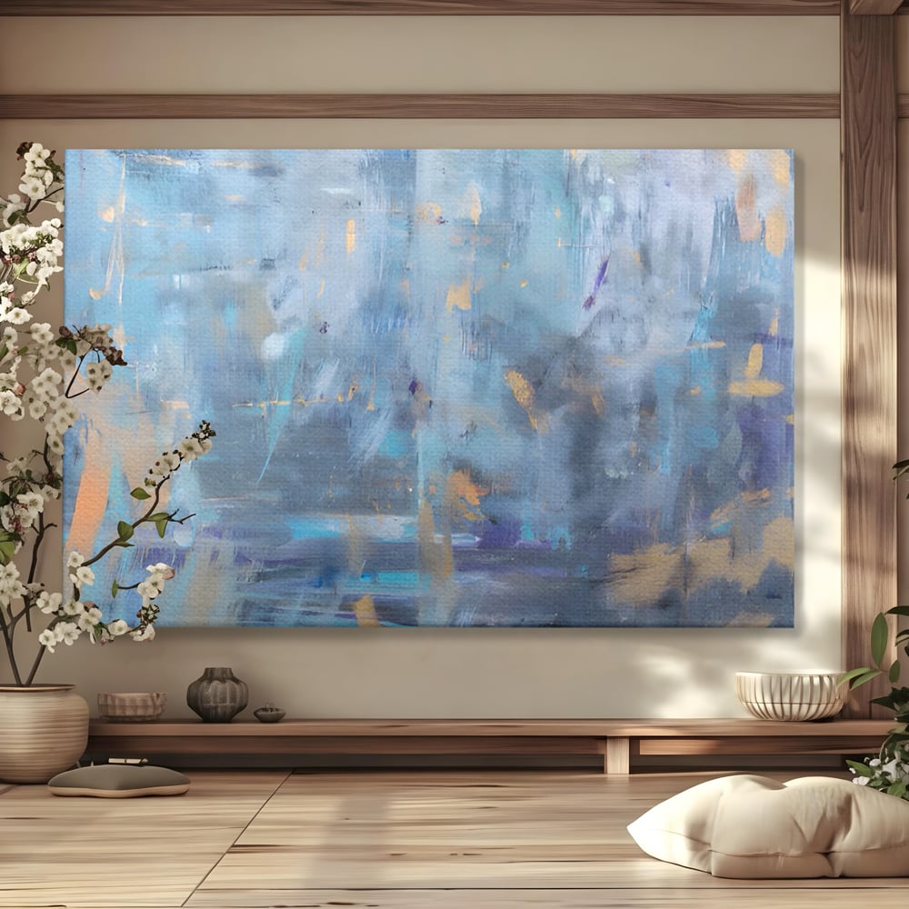Tablou Canvas Premium LuxCanva® C1209, Blue Abstract Paint , Relaxare, Living Room, Culori Vibrante