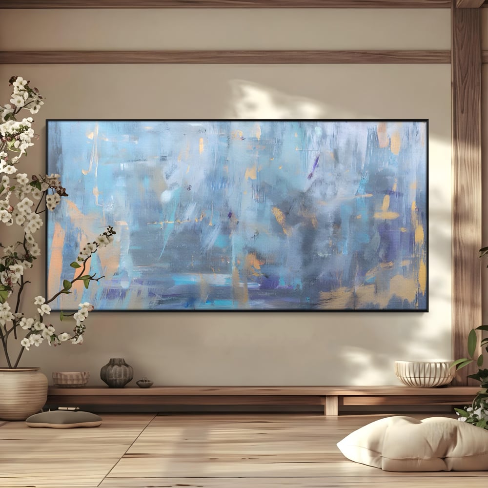 Tablou Canvas Premium LuxCanva® C1209, Blue Abstract Paint , Relaxare, Living Room, Culori Vibrante