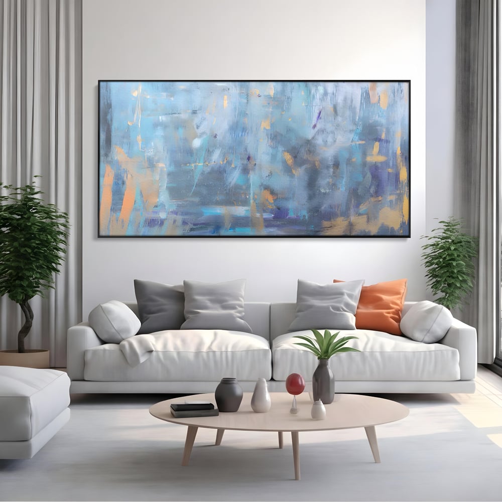 Tablou Canvas Premium LuxCanva® C1209, Blue Abstract Paint , Relaxare, Living Room, Culori Vibrante