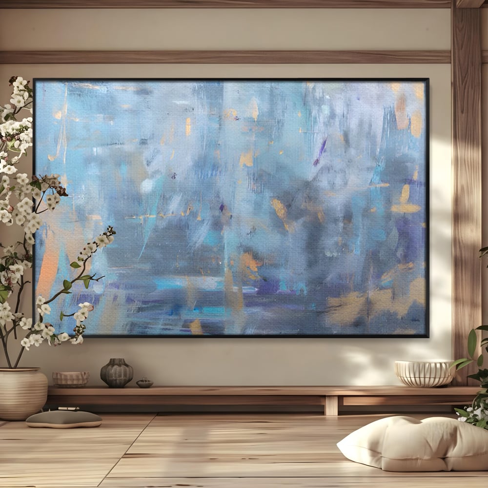 Tablou Canvas Premium LuxCanva® C1209, Blue Abstract Paint , Relaxare, Living Room, Culori Vibrante