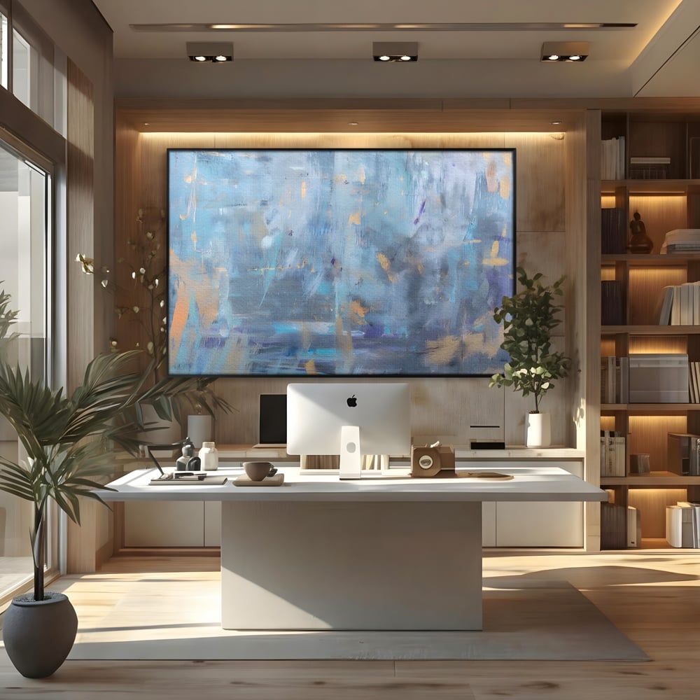 Tablou Canvas Premium LuxCanva® C1209, Blue Abstract Paint , Relaxare, Living Room, Culori Vibrante