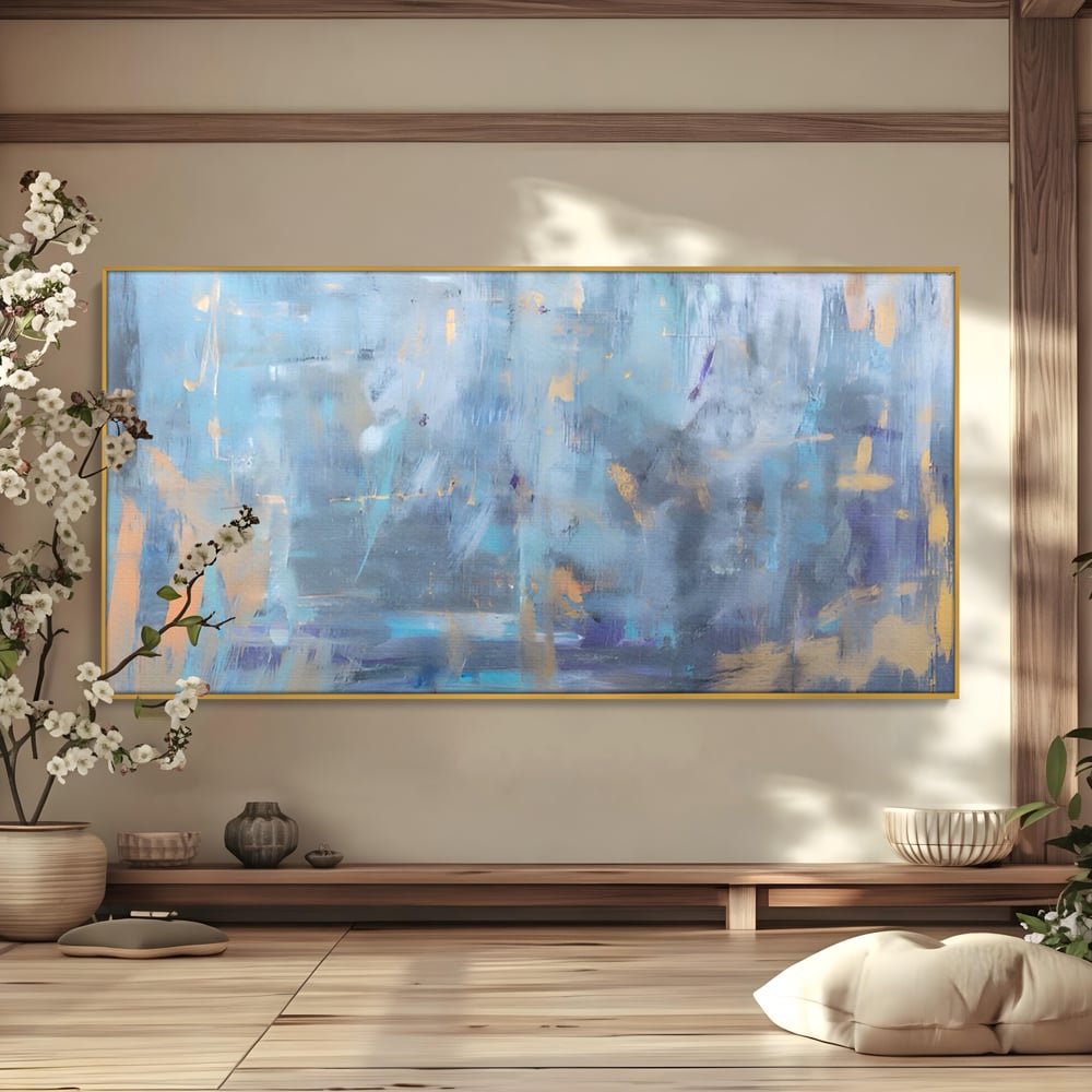 Tablou Canvas Premium LuxCanva® C1209, Blue Abstract Paint , Relaxare, Living Room, Culori Vibrante
