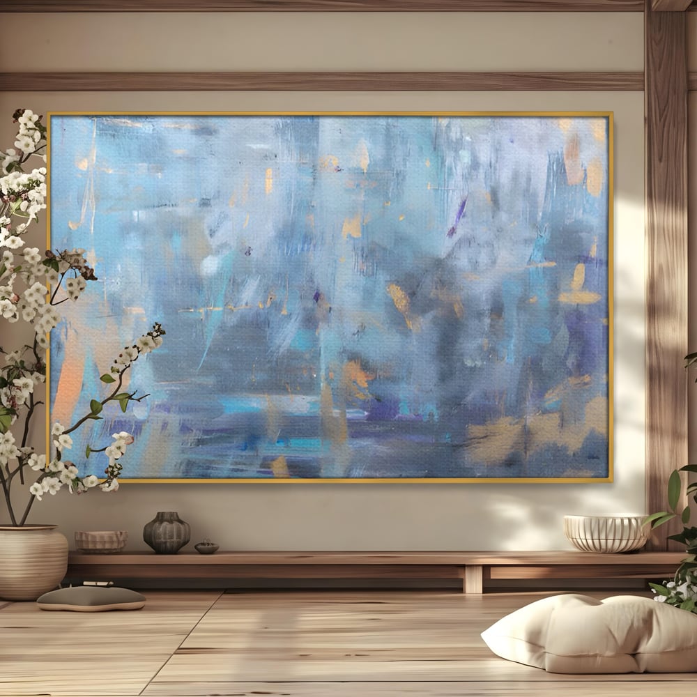 Tablou Canvas Premium LuxCanva® C1209, Blue Abstract Paint , Relaxare, Living Room, Culori Vibrante