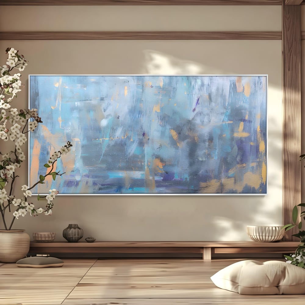 Tablou Canvas Premium LuxCanva® C1209, Blue Abstract Paint , Relaxare, Living Room, Culori Vibrante